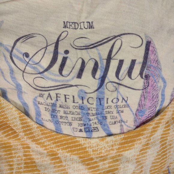 Sinful by Affliction yellow animal print short sleeve graphic t-shirt Medium - Picture 10 of 10